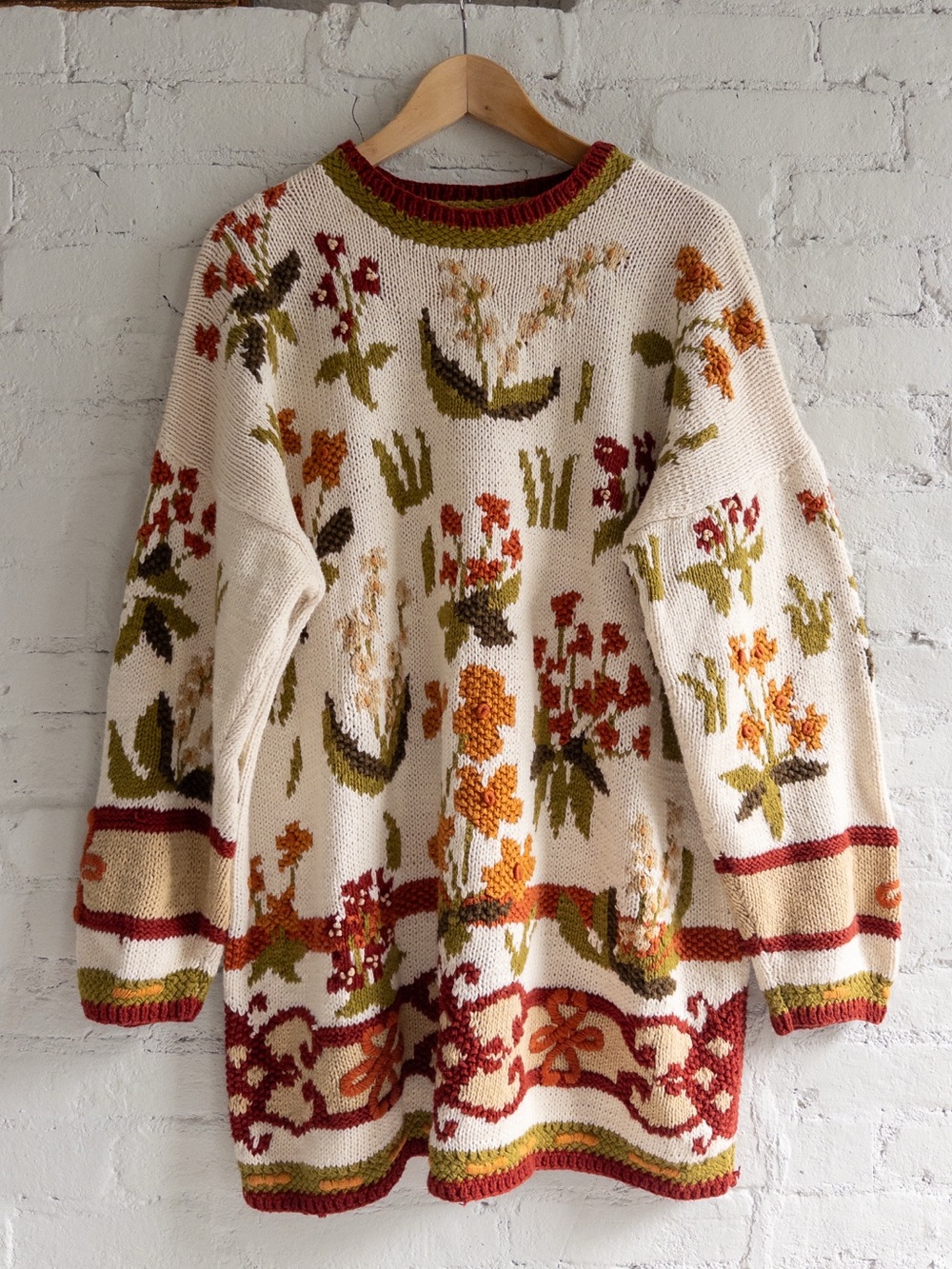 Vintage Floral Crew Neck Sweater in Ramie Cotton, size XL - Picture 2 of 4